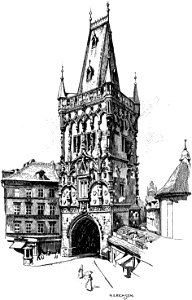 Story of Prague (1920), Powder Gate. Free illustration for personal and commercial use.
