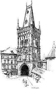 Story of Prague (1920), Powder Tower. Free illustration for personal and commercial use.