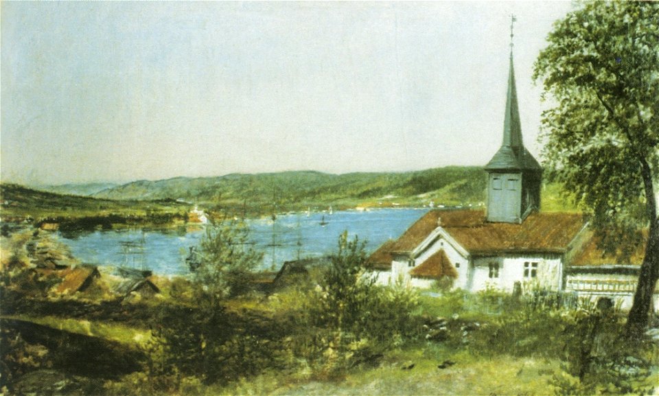 Stoltenberg-Strømsø med den gamle kirke på Tangen