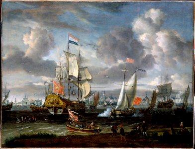 Storck, Abraham - An English Yacht saluting a Dutch Man-of-War in the port of Rotterdam - Google Art Project
