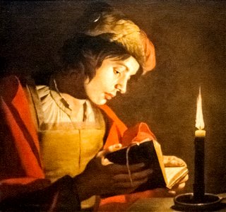 Stom - A Young Man Reading at Candlelight reversed. Free illustration for personal and commercial use.