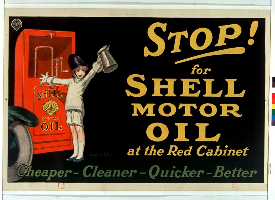 Stop! for Shell motor oil at the Red Cabinet