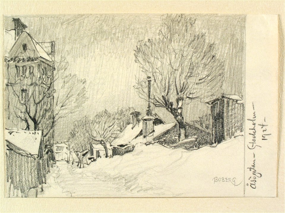 Stockholm, Södermalm, Åsögatan. Teckning av Ferdinand Boberg, 1924 - Nordiska museet - NMA.0090976