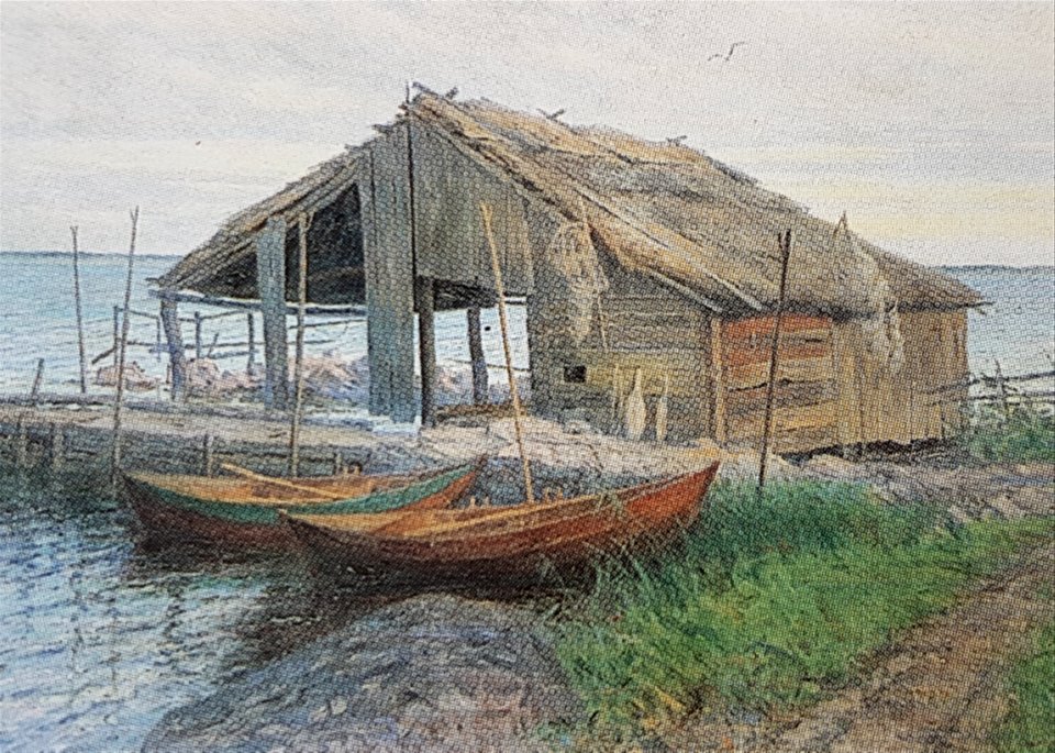 Strandparti med bårhus x Elias Erdtman