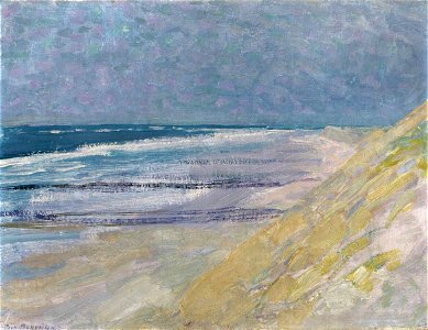 Strand met drie of vier pieren bij Domburg, Piet Mondrian, 1909. Free illustration for personal and commercial use.