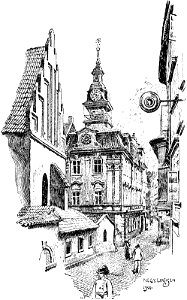 Story of Prague (1920), Jewish town hall and Old Synagogue. Free illustration for personal and commercial use.