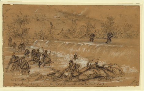 Straggling soldiers crossing the Rappahannock above the burnt bridge LCCN2004660212