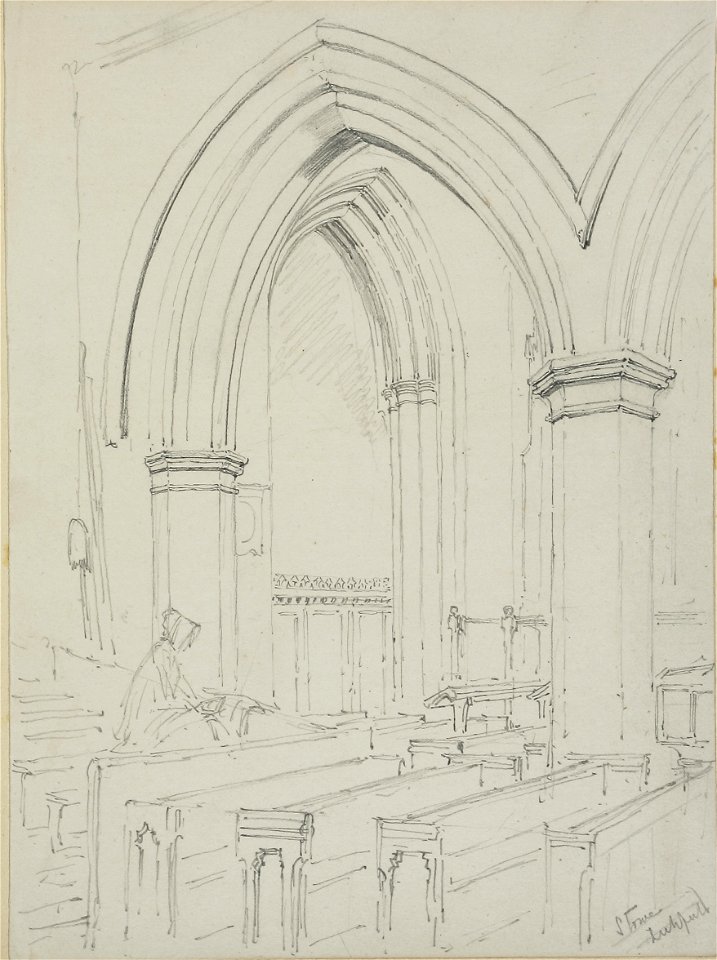 Lines family sketchbook - Stowe, Lichfield with woman in interior 032