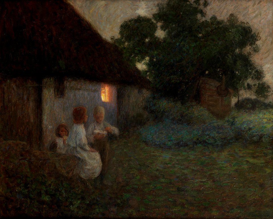 Edward Stott, ARA, The labourer's cottage - suppertime. Bonhams