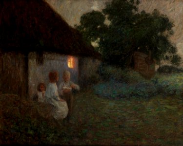 Edward Stott, ARA, The labourer's cottage - suppertime. Bonhams