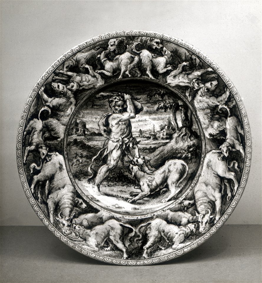 Stradanus - Dish with Hercules Overcoming Cerberus - Walters 481330