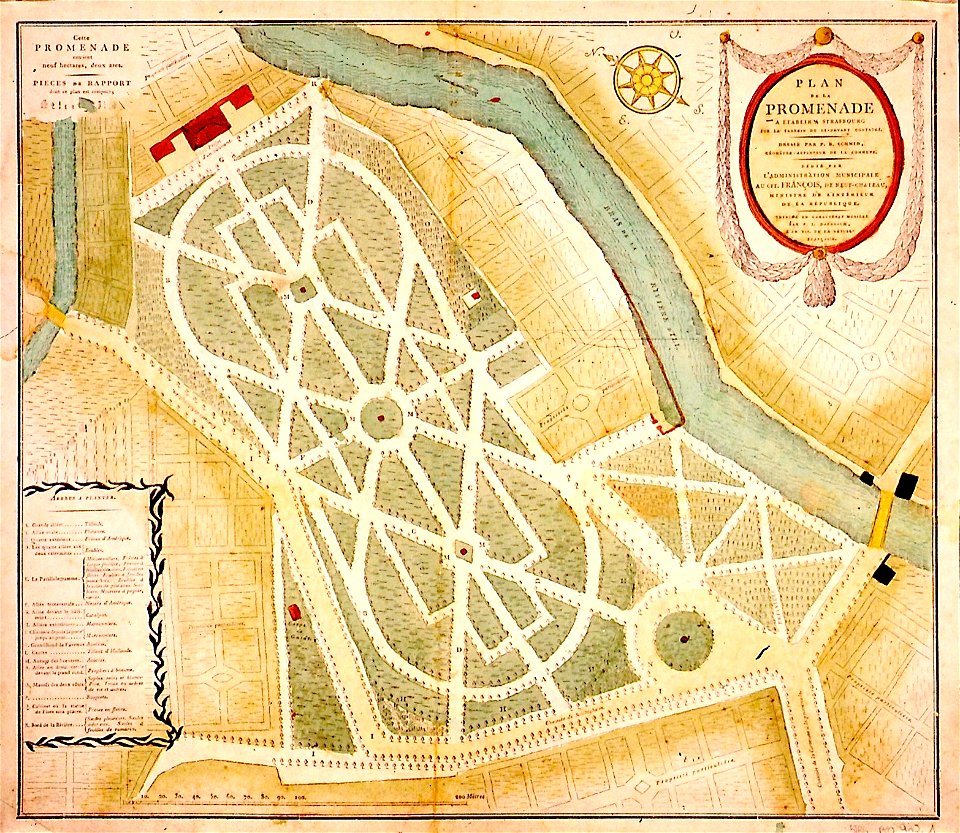 Strasbourg plan du parc du Contades XIXe siècle