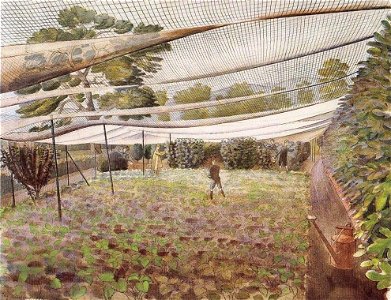 Strawberry Nets - Eric Ravilious - 1932. Free illustration for personal and commercial use.