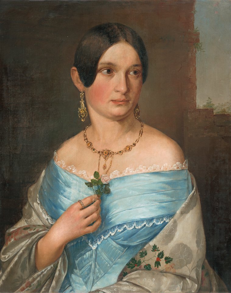 Stredoeurópsky majster - Portrét dámy s ružou - M 124 - Ernest Zmeták Art Gallery