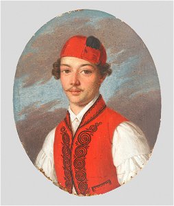 Stredoeurópsky maliar z 1. polovice 19. storočia - Podobizeň mladého muža v červenej veste a dalmátskej čiapke - O 3759 - Slovak National Gallery