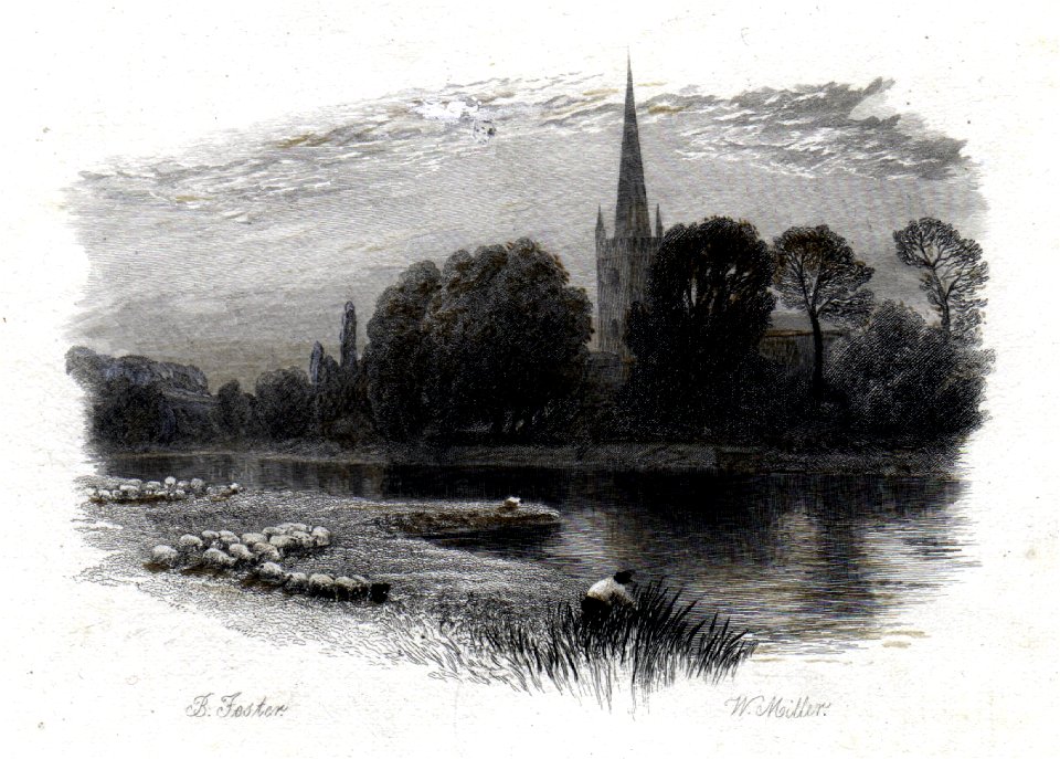 Stratford engraving by William Miller after Birket Foster touched proof