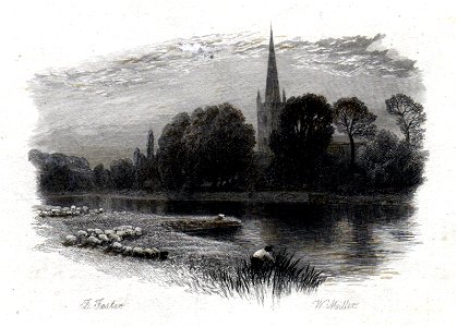 Stratford engraving by William Miller after Birket Foster touched proof