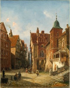 Street in Hamburg. Study in Architecture (Wilhelm von Hanno) - Nationalmuseum - 18271. Free illustration for personal and commercial use.