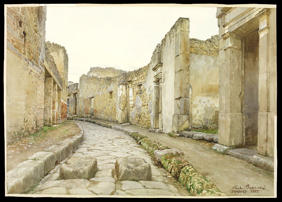 Street in Pompeii watercolor by Luigi Bazzani