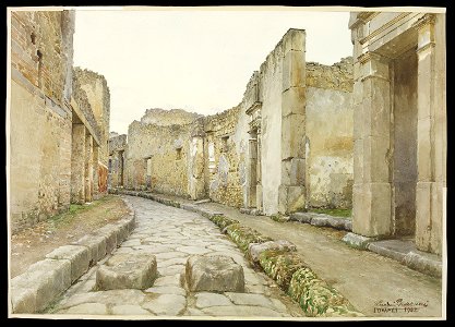 Street in Pompeii watercolor by Luigi Bazzani