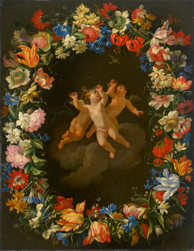Stredoeurópsky maliar z 18. storočia - Angels in a Flower Wreath II. - O 1690 - Slovak National Gallery