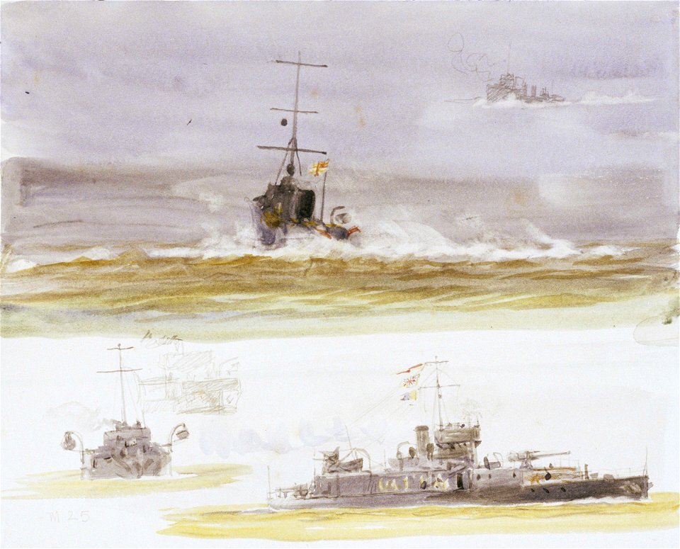 Studies of 'M'-class coastal monitor, 'M25', and a destroyer RMG PV3444
