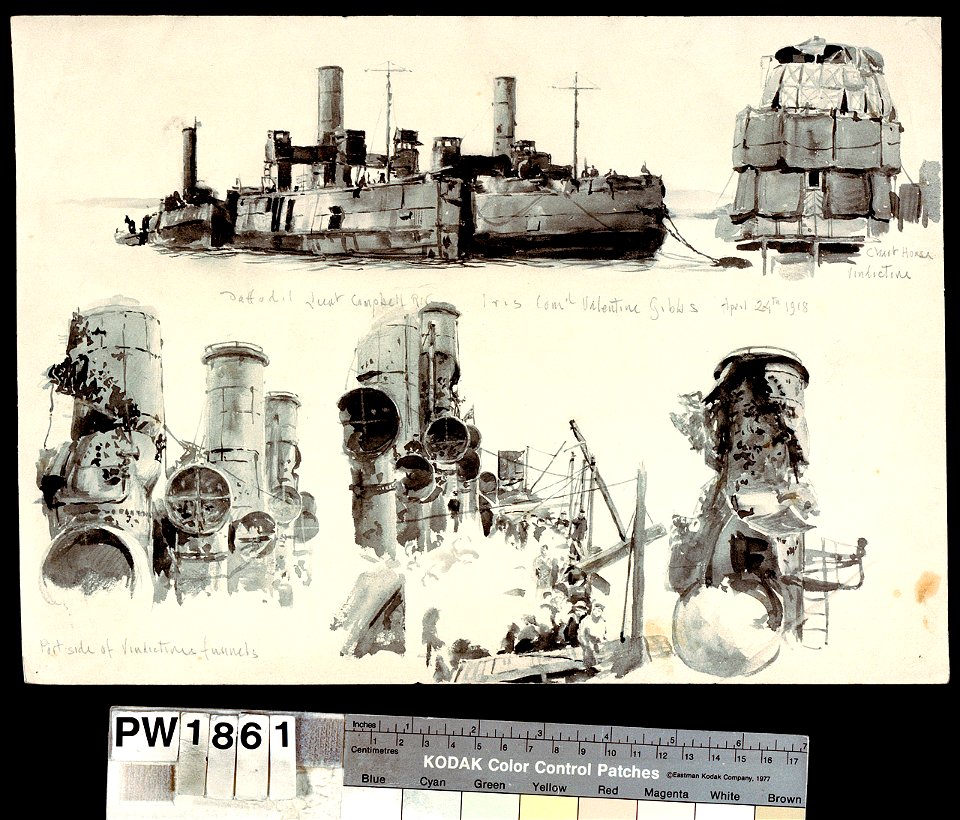 Studies of 'Iris', 'Daffodil' and 'Vindictive' after the Zeebrugge Raid of 23 April 1918 RMG PW1861