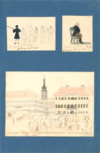 Stredoeurópsky maliar z 19. storočia - Poľovnícky výjav. Gróf Jozef Esterházy. Palác Szapáryovcov. Pohľad na dnešné Námestie SNP v Bratislave - K 6232-38 - Slovak National Gallery