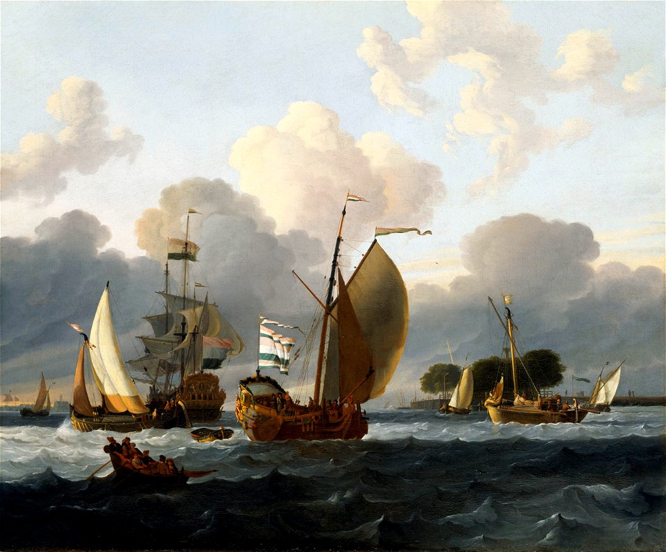 Studio of Ludolf Bakhuizen - A Dutch Yacht Before the Wind in a Harbour