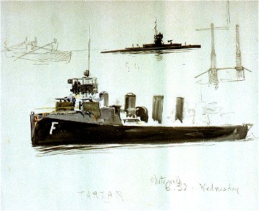 Studies of HMS 'Tartar' and the submarine 'G11', with other sketches RMG PV2750