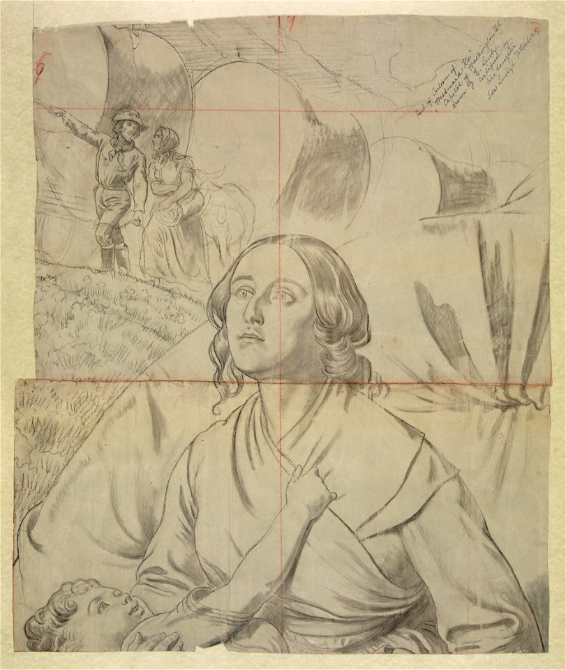 Study for Westward Ho! showing figures with wagon train from Westward the course of empire takes its way LCCN2006676660