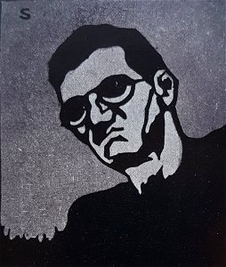 Studiehuvud träsnitt x Artur Sahlén