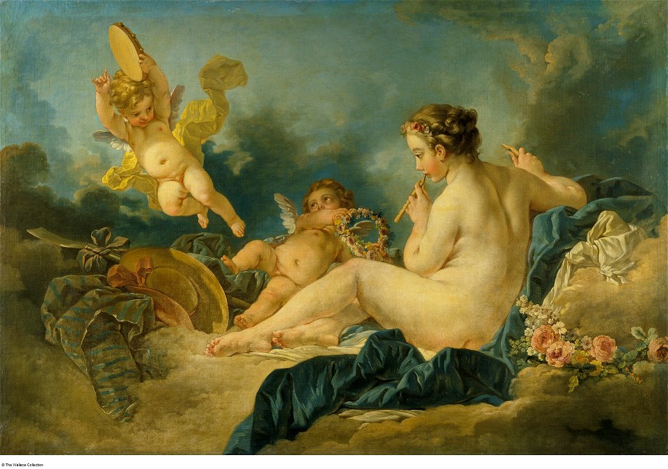 Studio of Boucher - Seated Nymph with Flutes, c. 1750s