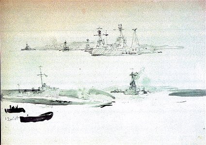 Studies of battleships, including one of the 'Royal Sovereign' class (and a study for PAE0114) RMG PV0033