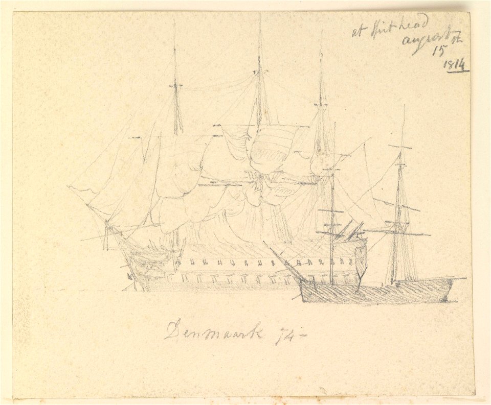Study of 'Denmark' (74) at Spithead, 1814 RMG PZ0912