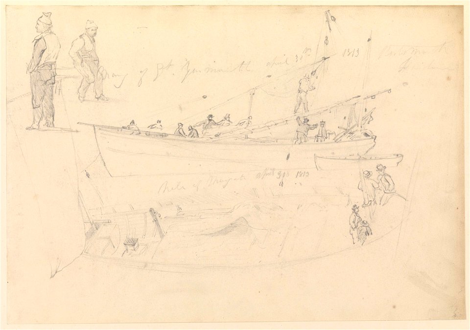 Studies of fishermen and craft, Portsmouth, 1813 RMG PY3791