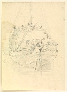 Study of a sailing boat viewed from the stern, 15 August 1814 RMG PZ0911. Free illustration for personal and commercial use.