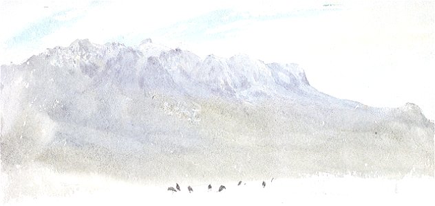 Study of distant mountains with large birds in foreground RMG PU9811