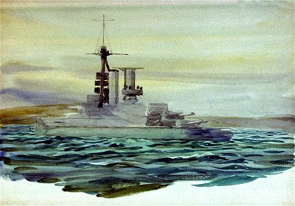 Study of an 'Iron Duke'-class battleship, near land RMG PV0013