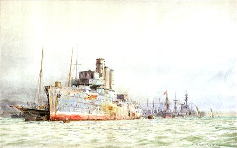 Study of the 'Emden' or 'Nürnberg, German light cruisers, at Scapa Flow after being refloated in 1919 RMG PW1870