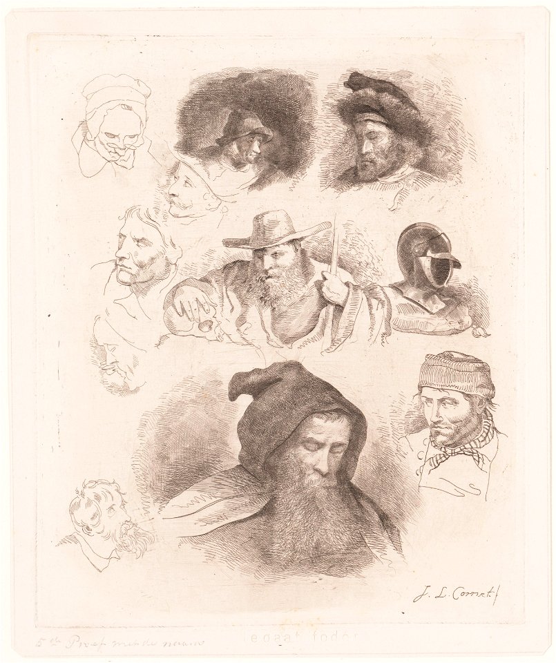 Studieblad met koppen, objectnr A 12267
