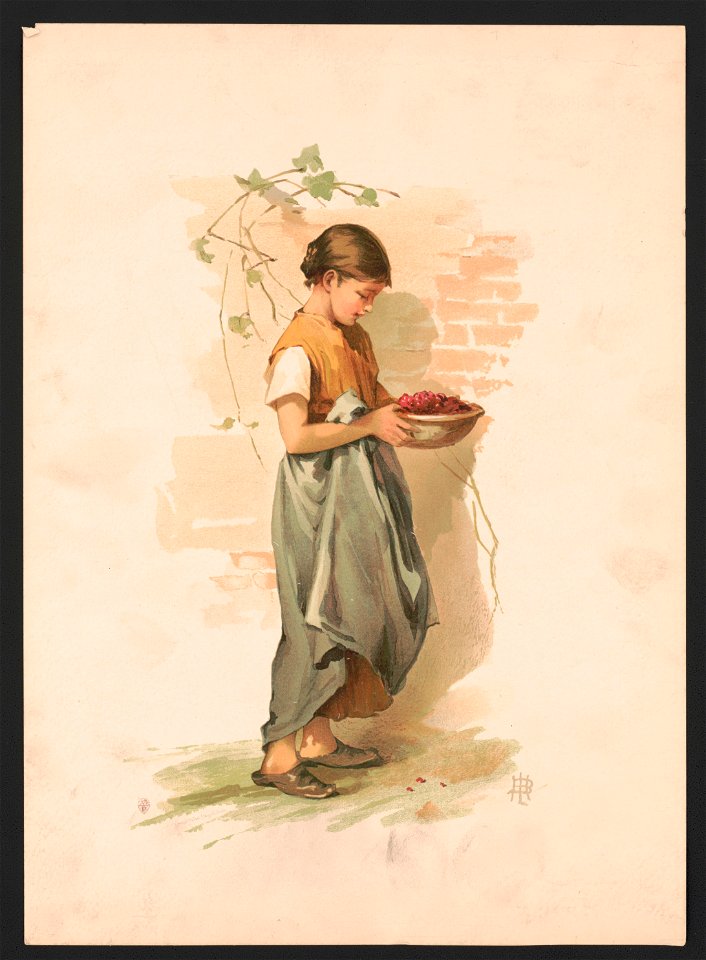 Study. Girl carrying dish of berries - LBH (monogram) ; after Miss L.B. Humphrey. LCCN2017650204