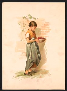 Study. Girl carrying dish of berries - LBH (monogram) ; after Miss L.B. Humphrey. LCCN2017650204
