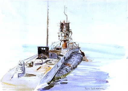 Study of a surrendered German submarine, seen from astern RMG PW1867