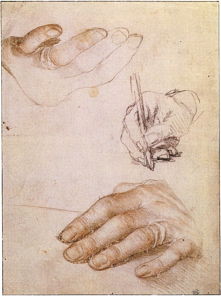Studies of the Hands of Erasmus, by Hans Holbein the Younger