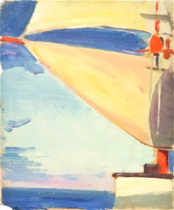 Study of a ships mast and lower sails, at sea, above a deckhouse RMG L8680