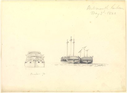 Study of HMS 'Benbow' and other vessels in Portsmouth Harbour, 1826 RMG PZ0910