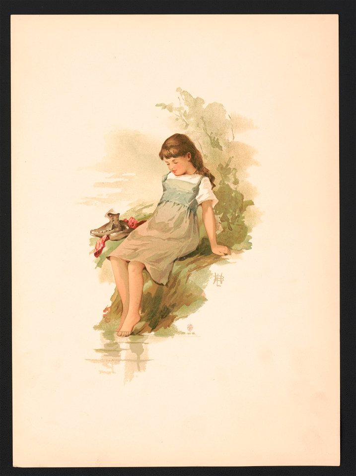 Study. Girl seated on a mossy bank - LBH (monogram) ; after Miss L.B. Humphrey. LCCN2017650201