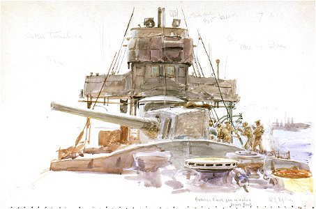 Study for HMS 'Aurora's' 6-inch gun in action at the Battle of the Dogger Bank, 24 January 1915 RMG PW1849