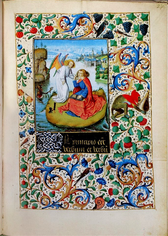 Stundenbuch der Maria von Burgund Wien cod. 1857 Der Evangelist Johannes auf der Insel Patmos